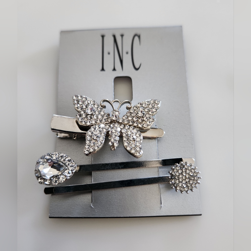 INC Silver Tone Crystal Hair Pieces 3pc
